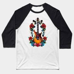 Electric guitar with colorful flowers 31 Baseball T-Shirt